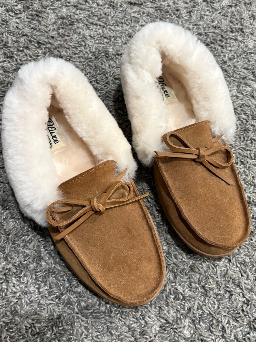 Luxe Chestnut Brown Suede Moccasin Slippers with Cream Shearling